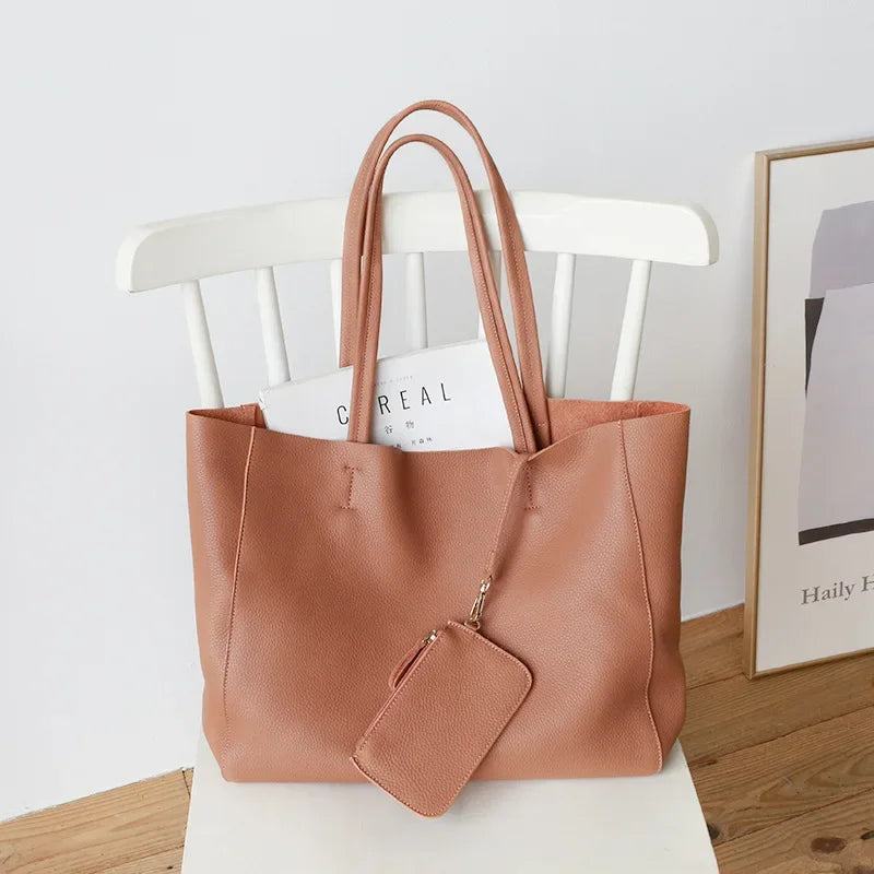 Women Luxury Bag Casual Tote Female Fashion Summer Beach Handbag Lady Popular Soft Cowhide Genuine Leather Shoulder Shopping Bag