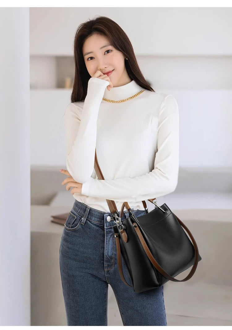 2025 Girl Daily Casual PU Leather Crossbody Shoulder Buckets Fashion Bags Large Capacity Crossbody Soft Shopping Ladies Handbags