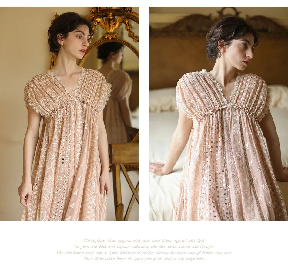 AIGYPTOS Spring Summer Women Pink Dress Vintage Elegant Slim Lace V-Neck Shiny Sequines Luxury Embroidery Party Birthday Dress