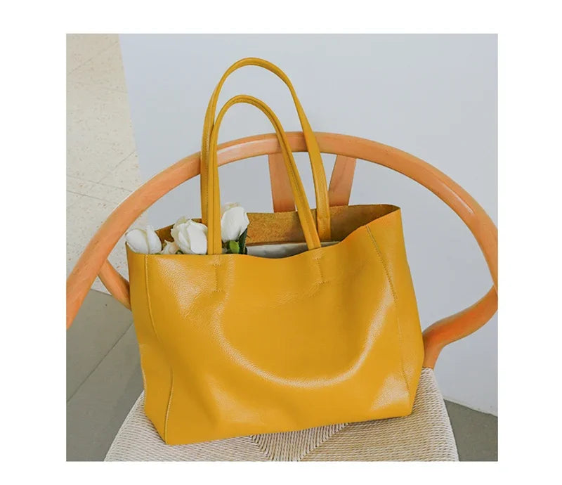 Women Luxury Bag Casual Tote Female Fashion Summer Beach Handbag Lady Popular Soft Cowhide Genuine Leather Shoulder Shopping Bag
