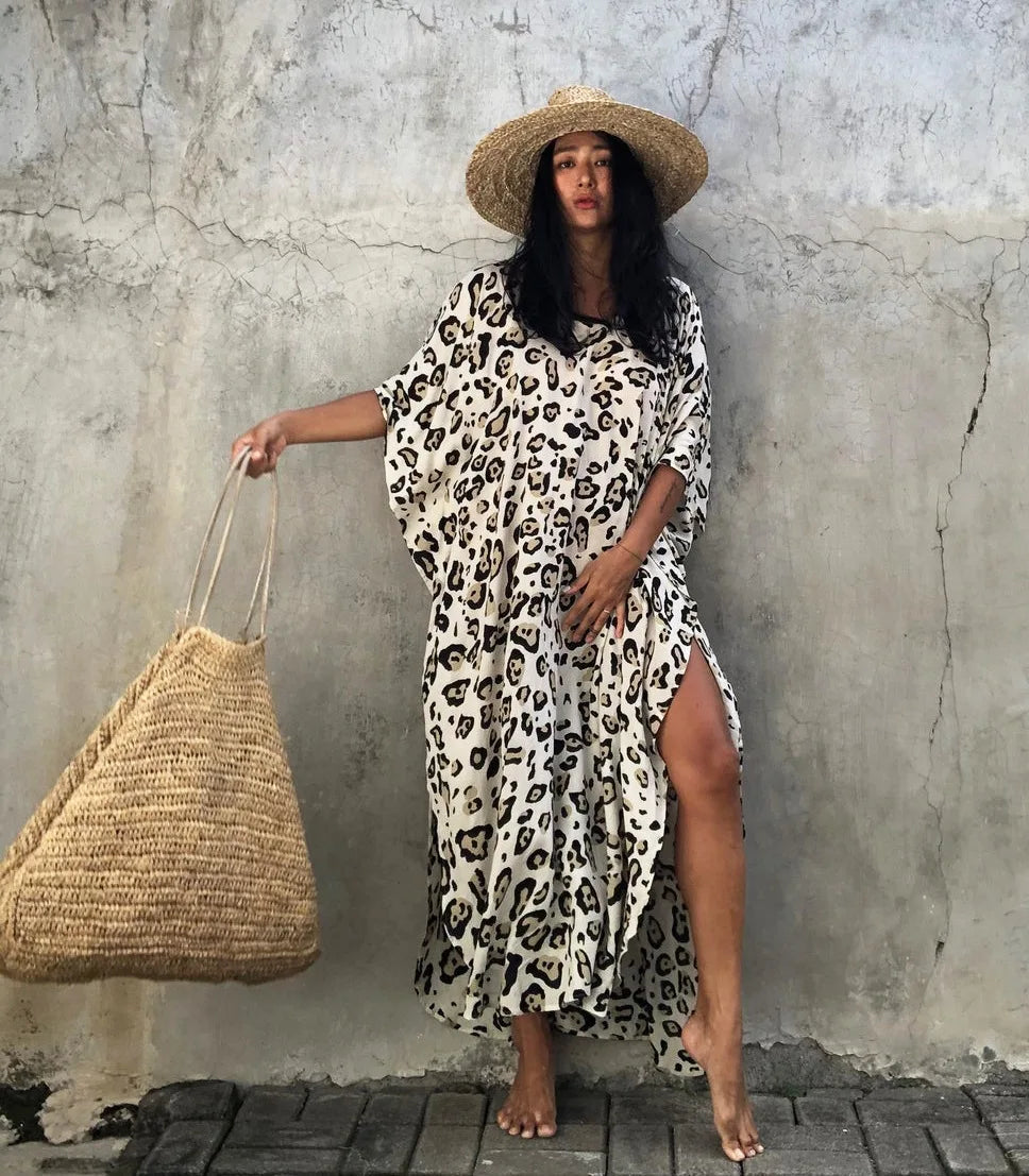 Kimono Bohemian Beach Swimsuit Cover Up Pareo Beach Women Tunics Beachwear 2023 Summer Long Bikini Blouse beach outfit for women
