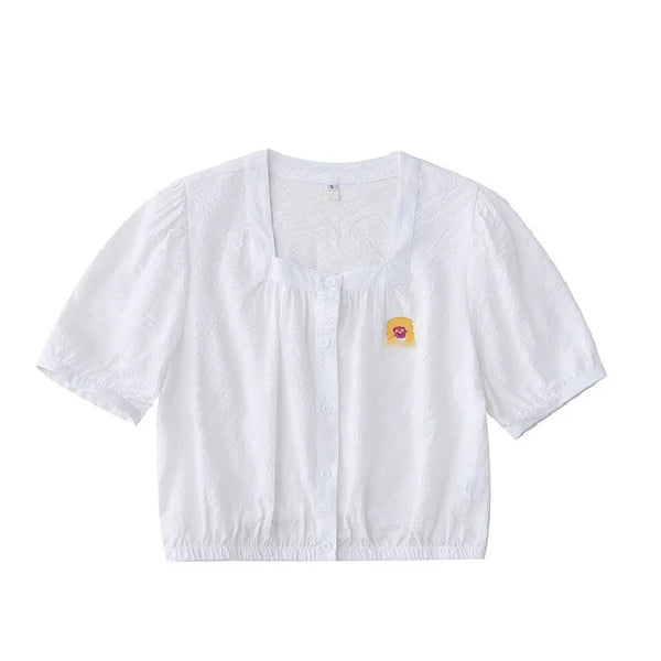 2023 Summer New Original Niche Design Women's White Cropped Shirts Crop Tops Cotton Short-sleeved Spicy Girl Short Blouse