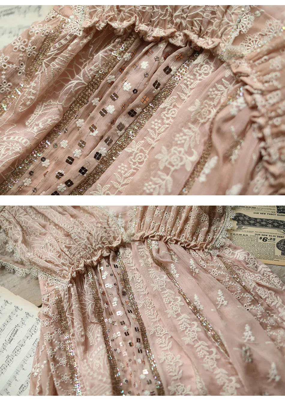AIGYPTOS Spring Summer Women Pink Dress Vintage Elegant Slim Lace V-Neck Shiny Sequines Luxury Embroidery Party Birthday Dress