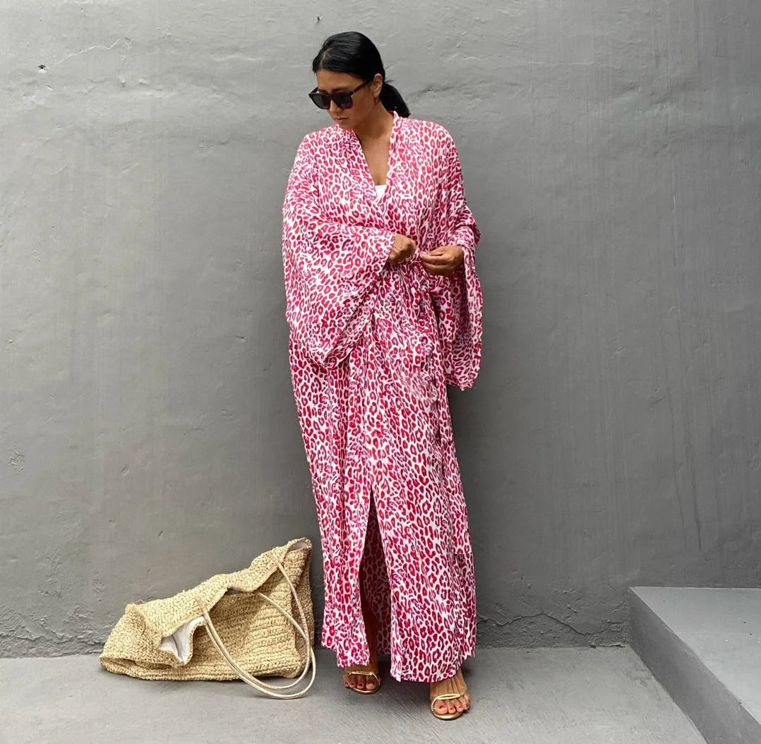 Kimono Bohemian Beach Swimsuit Cover Up Pareo Beach Women Tunics Beachwear 2023 Summer Long Bikini Blouse beach outfit for women