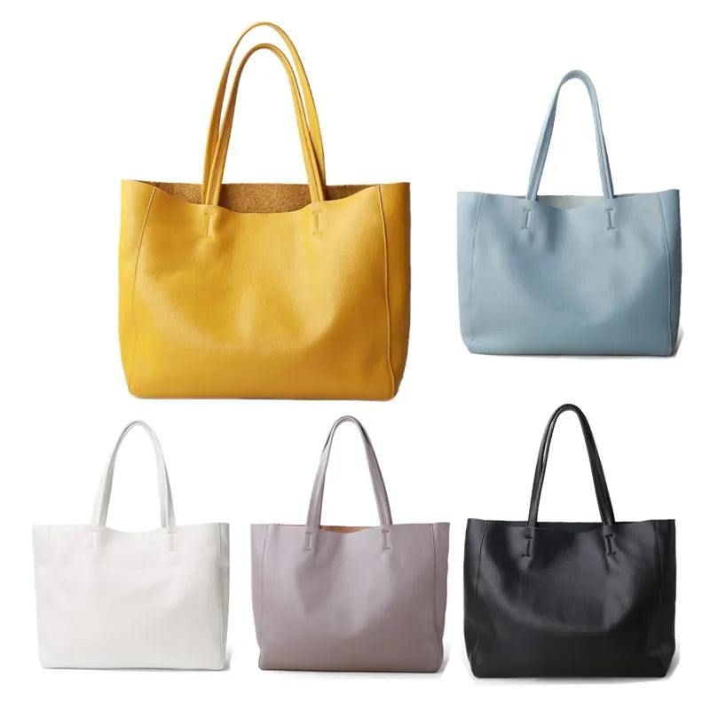 Women Luxury Bag Casual Tote Female Fashion Summer Beach Handbag Lady Popular Soft Cowhide Genuine Leather Shoulder Shopping Bag