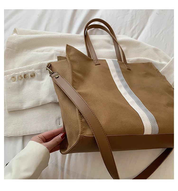 2025 New Style Student Women Bags Tote Canvas Daily Fashionable Multi-function High Capacity Leisure Books Soft Surface Simple