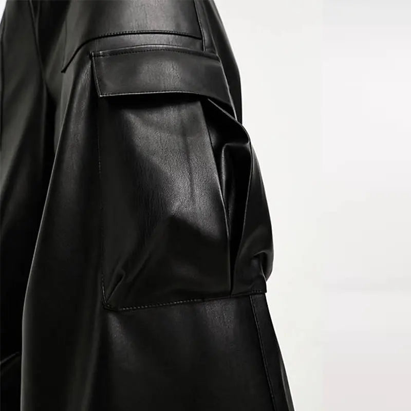 Women's PU Leather Wide Leg Pants,Black, Casual, Loose, High Waist, Vintage, Slim, Elastic, Flare, Straight Leg, Winter