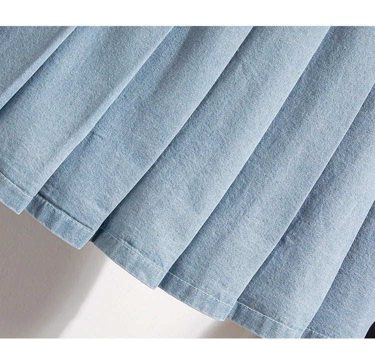 5XL Oversize Denim Skirts Women Lace Up Pleated Skirt Summer Elastic Waist Cute Soft Girl Frilly Loose Jeans Mini Skirt Culotte