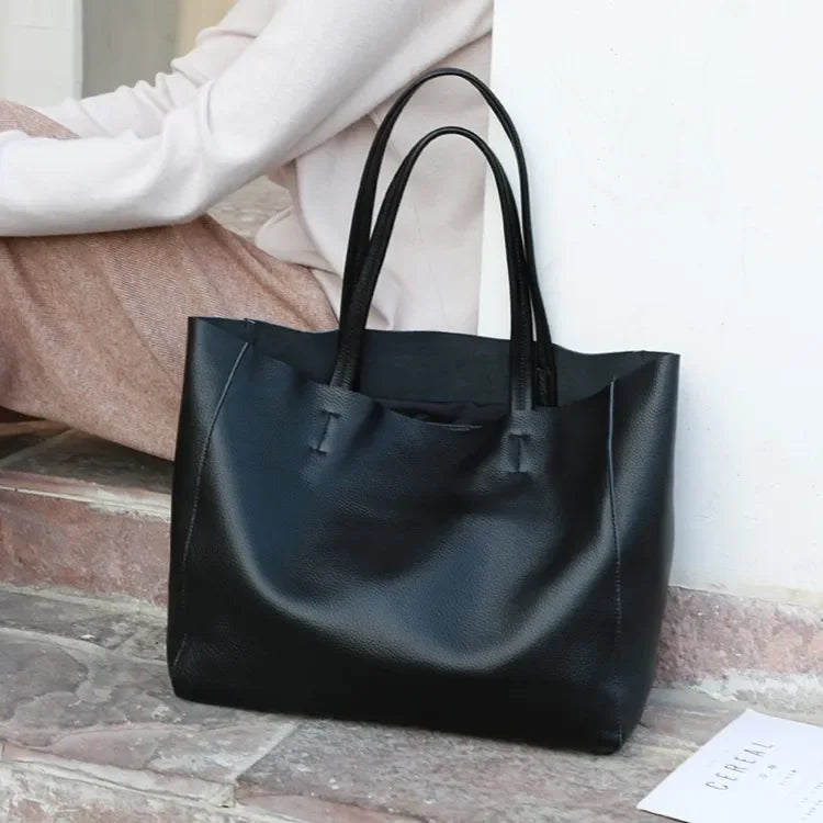 Women Luxury Bag Casual Tote Female Fashion Summer Beach Handbag Lady Popular Soft Cowhide Genuine Leather Shoulder Shopping Bag