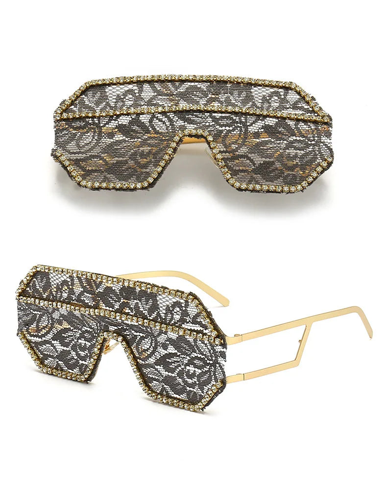 Lace Fashion Women Party Sunglasses DIY Handmade Diamond Oversized Eyewear