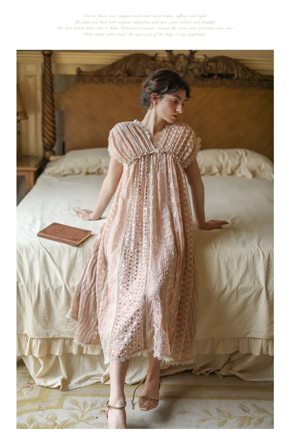 AIGYPTOS Spring Summer Women Pink Dress Vintage Elegant Slim Lace V-Neck Shiny Sequines Luxury Embroidery Party Birthday Dress