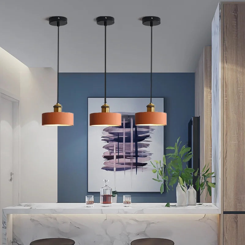 Modern Vintage Pendant Light Three Simple Creative Macaron Iron Lamp Bar  Nostalgic Personalized Hanging Lamps