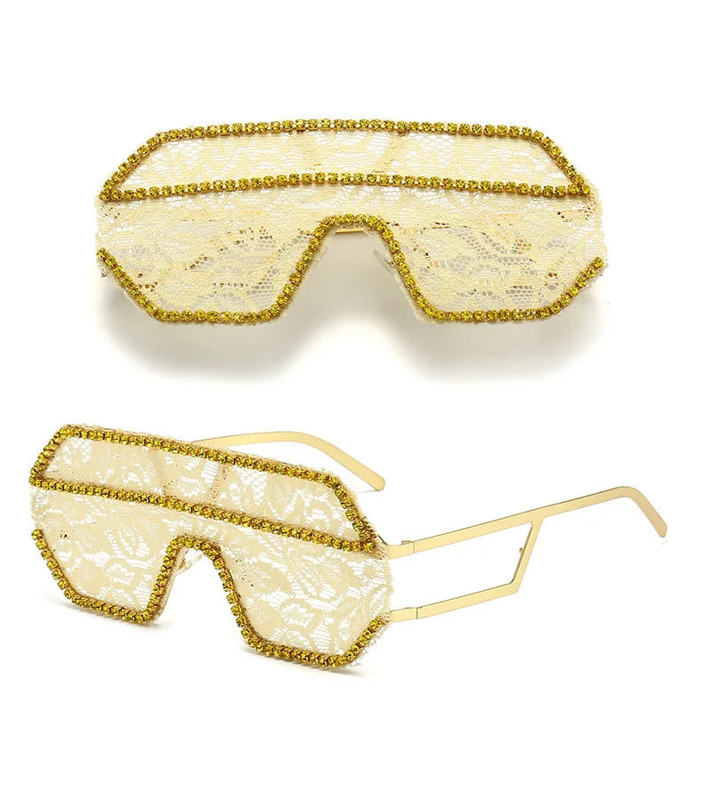 Lace Fashion Women Party Sunglasses DIY Handmade Diamond Oversized Eyewear