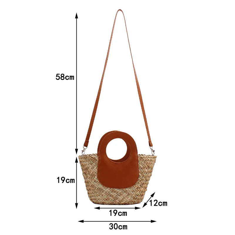 Handmade Woven Women's Shoulder Bag Bohemian Tassel Crossbody Bags Knitted Summer Bucket Straw Beach Bag Female Handbags