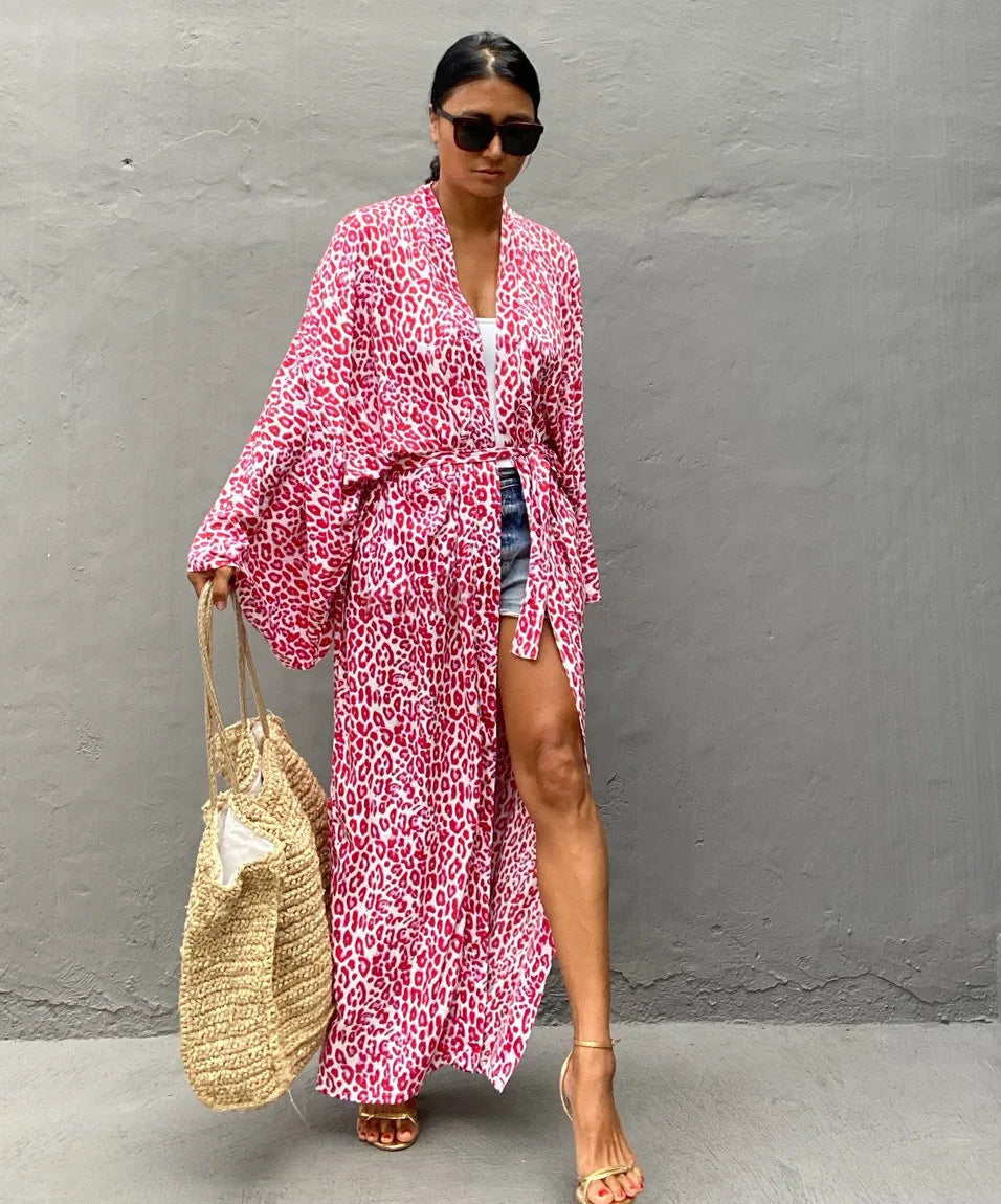Kimono Bohemian Beach Swimsuit Cover Up Pareo Beach Women Tunics Beachwear 2023 Summer Long Bikini Blouse beach outfit for women
