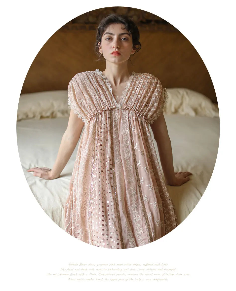 AIGYPTOS Spring Summer Women Pink Dress Vintage Elegant Slim Lace V-Neck Shiny Sequines Luxury Embroidery Party Birthday Dress