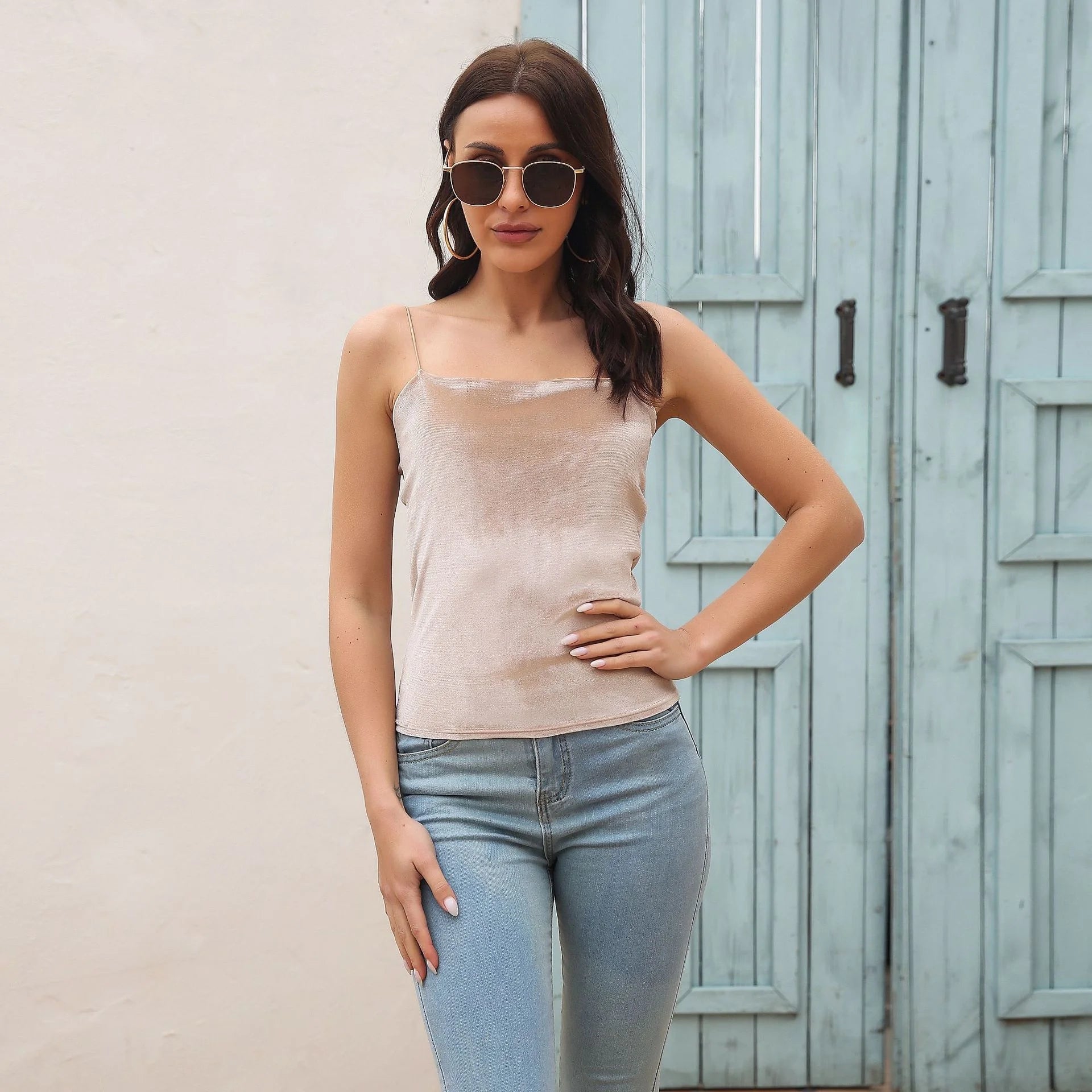 7 Colors Velvet Camis Sleeveless Suspender Vest 2022 Spring Summer Fashion Spaghetti Strap Basic Shirts Fitnes Women Tank Tops