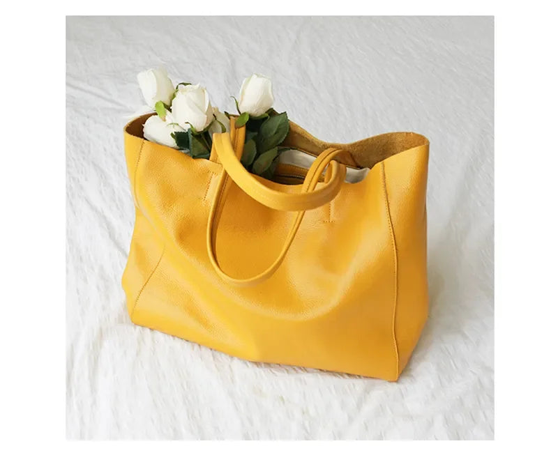Women Luxury Bag Casual Tote Female Fashion Summer Beach Handbag Lady Popular Soft Cowhide Genuine Leather Shoulder Shopping Bag