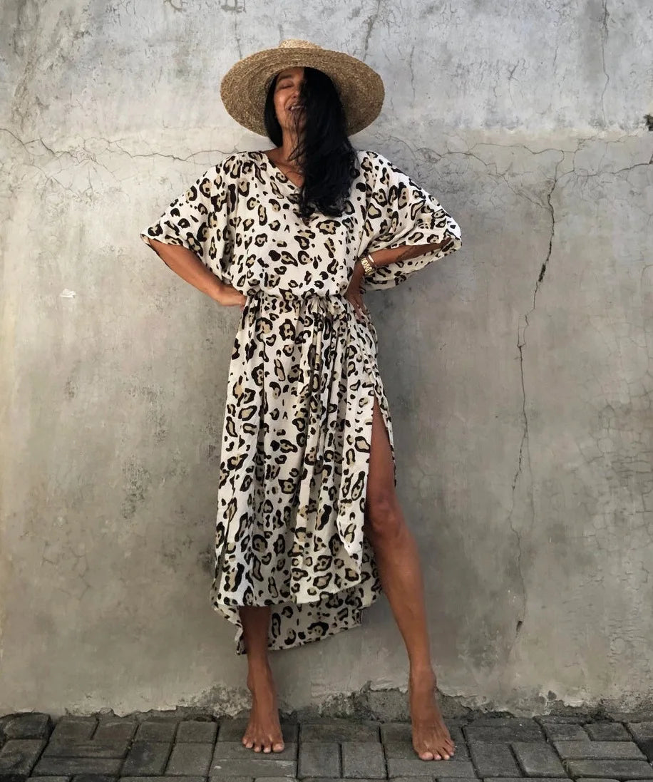 Kimono Bohemian Beach Swimsuit Cover Up Pareo Beach Women Tunics Beachwear 2023 Summer Long Bikini Blouse beach outfit for women