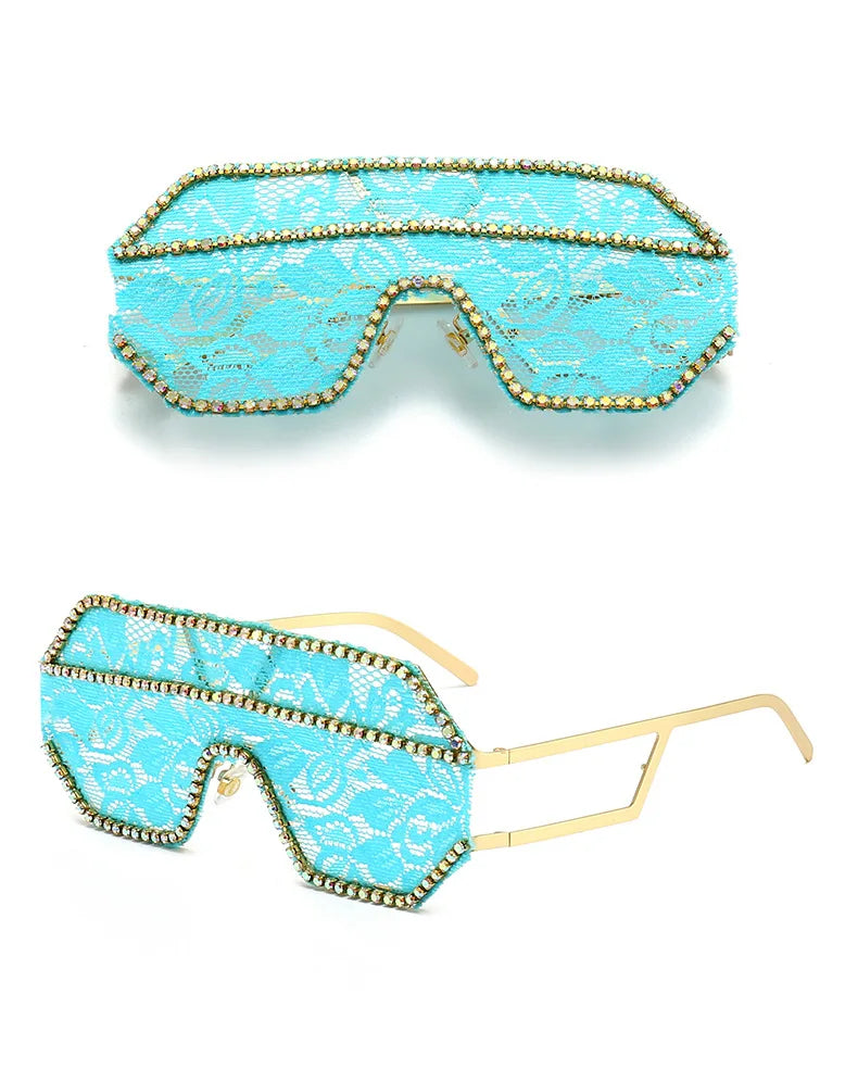 Lace Fashion Women Party Sunglasses DIY Handmade Diamond Oversized Eyewear