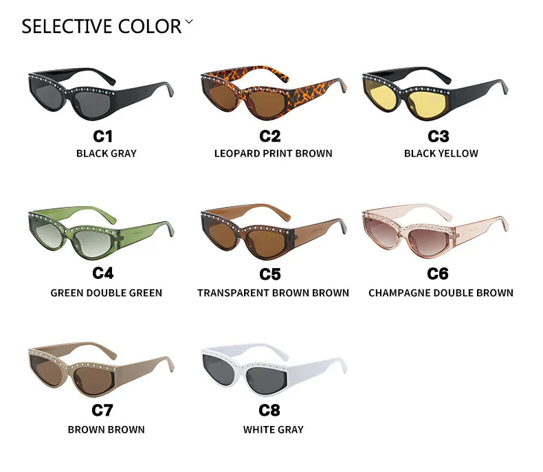 Vintage Luxury Designer Rhinestone Sunglasses Women Trendy Cat Eye Sun Glasses Male Summer Traveling Shades UV400 Lentes Mujer