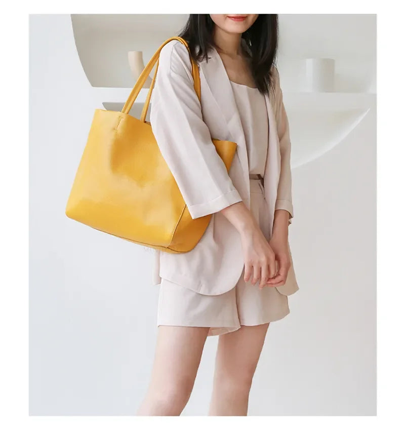 Women Luxury Bag Casual Tote Female Fashion Summer Beach Handbag Lady Popular Soft Cowhide Genuine Leather Shoulder Shopping Bag