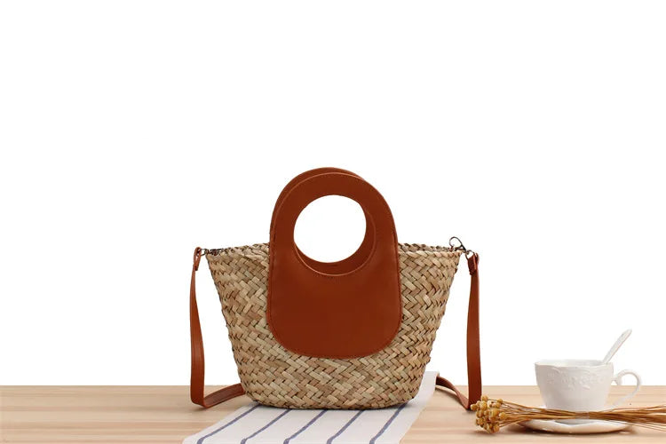 Handmade Woven Women's Shoulder Bag Bohemian Tassel Crossbody Bags Knitted Summer Bucket Straw Beach Bag Female Handbags