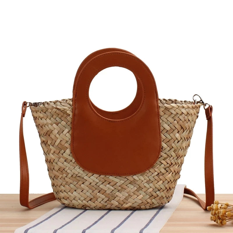 Handmade Woven Women's Shoulder Bag Bohemian Tassel Crossbody Bags Knitted Summer Bucket Straw Beach Bag Female Handbags
