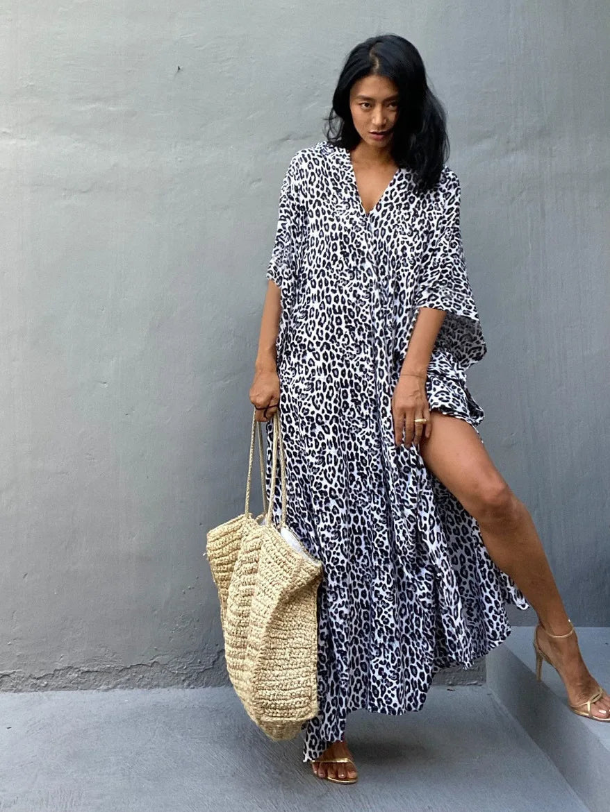 Kimono Bohemian Beach Swimsuit Cover Up Pareo Beach Women Tunics Beachwear 2023 Summer Long Bikini Blouse beach outfit for women