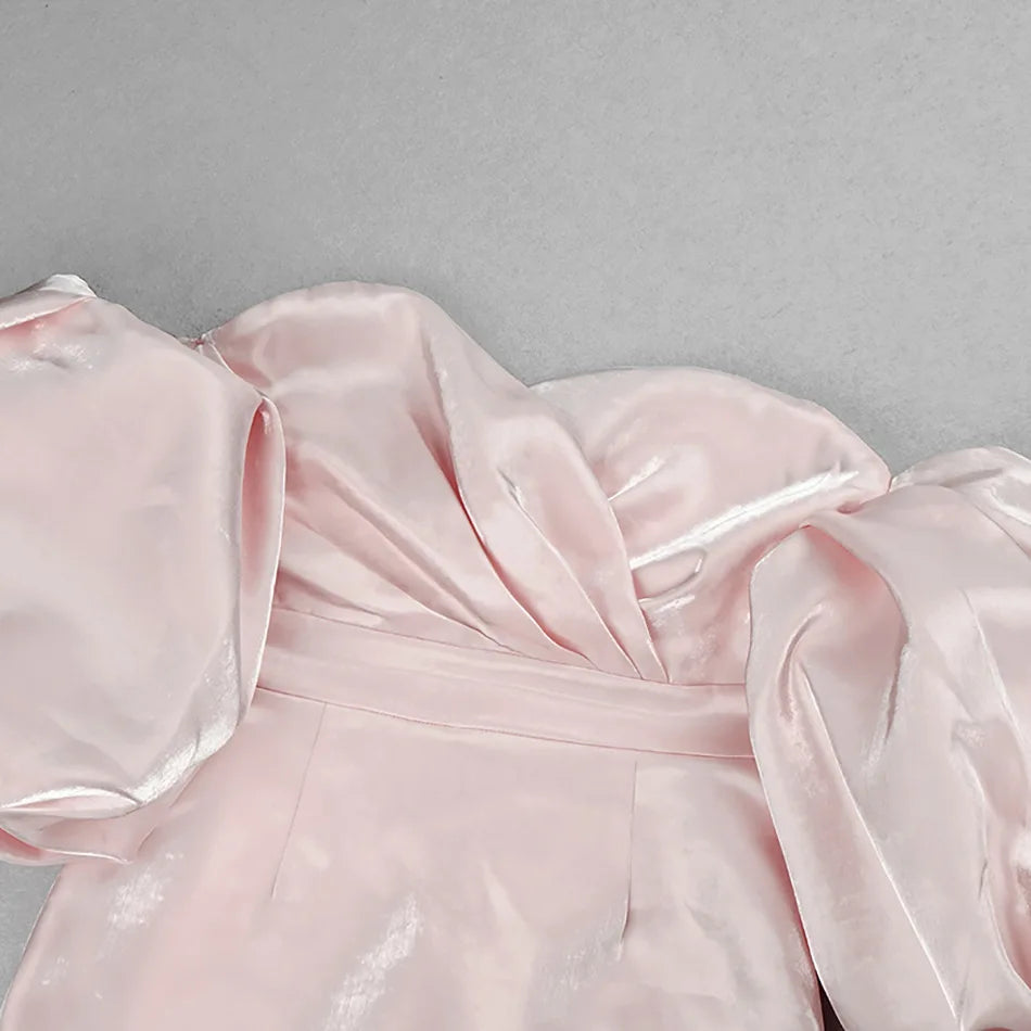 2022 New Women Fashion Off Shoulder Black Dress Sexy Lantern Sleeve Pink Club Celebrity Evening Designer Elegant Party Dresses