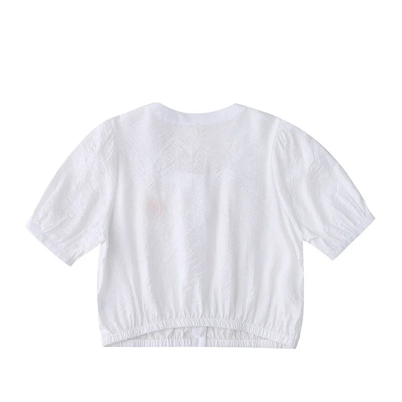 2023 Summer New Original Niche Design Women's White Cropped Shirts Crop Tops Cotton Short-sleeved Spicy Girl Short Blouse