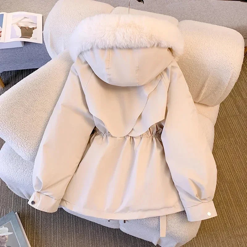 2024 New Fashion Women Winter Jacket Big Fur Collar Parkas Coat Long Coat Hooded Warm Wool Liner Female  Snow Wear Padded Parka