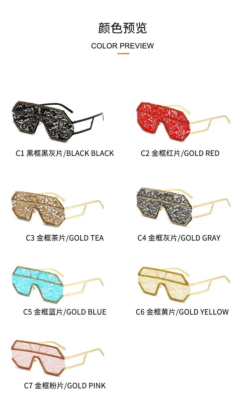 Lace Fashion Women Party Sunglasses DIY Handmade Diamond Oversized Eyewear