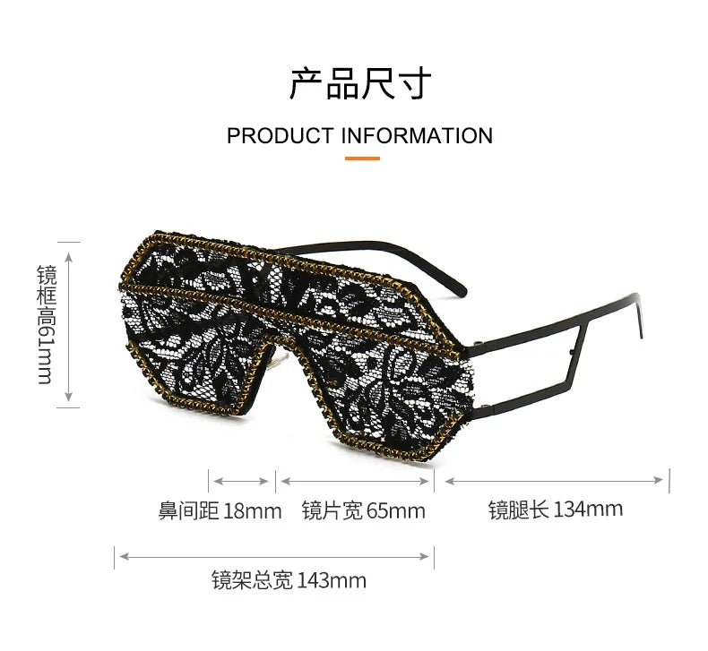 Lace Fashion Women Party Sunglasses DIY Handmade Diamond Oversized Eyewear