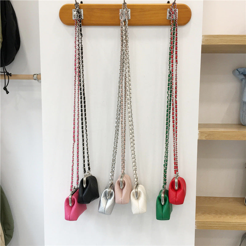 Textured Rhombus Chain Shoulder Crossbody Earphone Bag