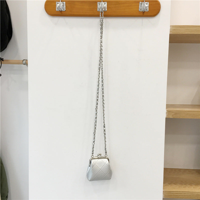 Textured Rhombus Chain Shoulder Crossbody Earphone Bag