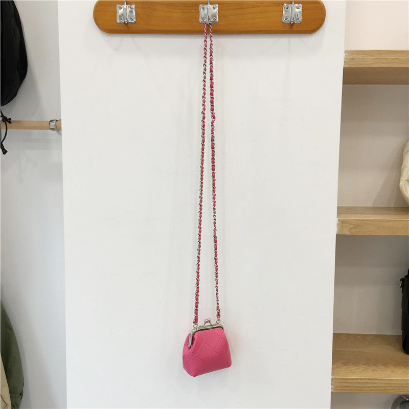 Textured Rhombus Chain Shoulder Crossbody Earphone Bag